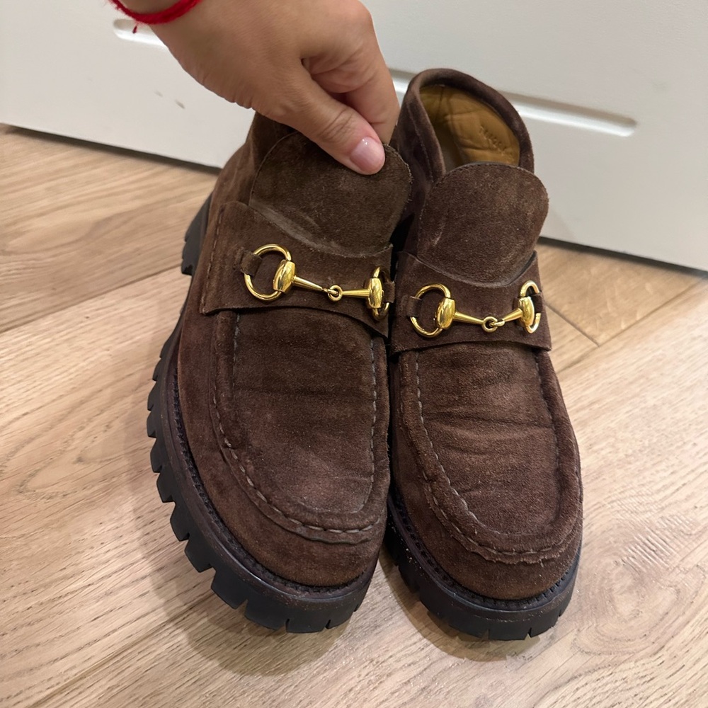 Brown suede Gucci loafers size 37.5. Amazing condition only worn a few times